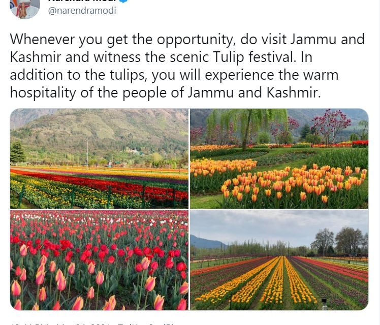 Opening of Tulip Garden: PM Modi appeals people to visit J&K, experience warm hospitality of people
