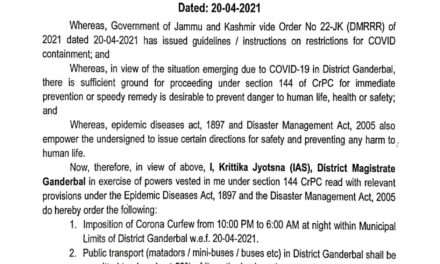 DM Ganderbal orders night corona curfew 10:00 pm to 06:00 am within Muncipal limits of district