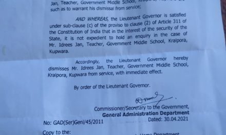 LG Dismisses Kupwara Teacher From Services ‘In The Interest Of Security’