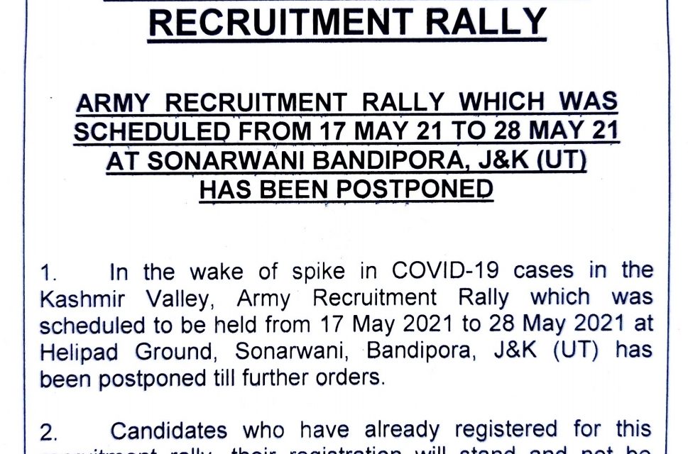 COVID-19 Surge: Army recruitment rally in Bandipora postponed
