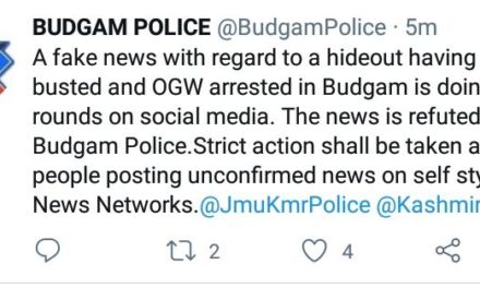News about busting of hideout in Budgam fake, baseless: Police;Budgam polices rebuts KNT, reports KNO
