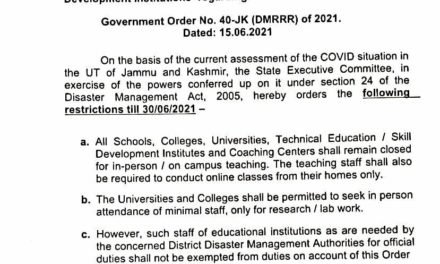 Govt Extends Closure Of All Education Institutes In J&K Till June 30;