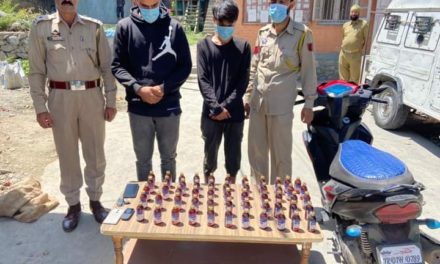 Budgam Police arrested two drug peddlers; Psychotrophic substance recovered.