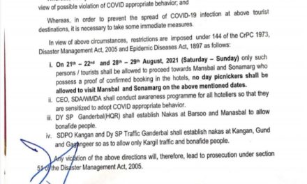 Restrictions Imposed In Sonamarg, Mansbal for the next two weekends