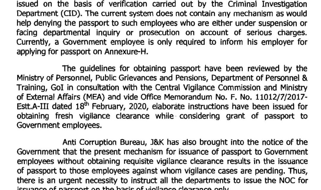 Govt Makes Vigilance Clearance Mandatory For Passport To Employees