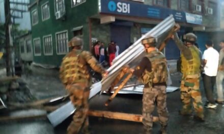 National Highway blocked due to Gusty winds in Kangan,34 Assam Rifles Wussan clears road