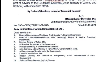 Former IAS officer Baseer Khan relieved from advisor’s post