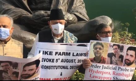NC Parliamentarians demand judicial probe into Hyderpora and Rambagh encounters, stage protest outside Parliament