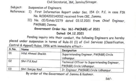 Govt Suspends 3 Public Works (R&B) Department Engineers