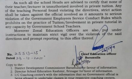 Govt teachers in Baramulla asked not to teach at private coaching centres