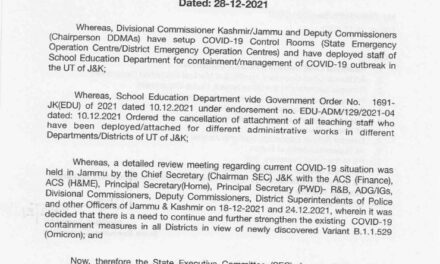 Amid Omicron scare, J-K’s education dept staff to be deployed for COVID duties