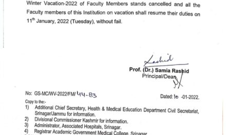 GMC Srinagar Cancels Winter Vacation To Faculty Amid Sudden Rise In ‘Covid-19/Omicron’ Cases