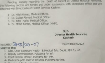 Death of MC Pulwama Employee: 4 Medical Officers Suspended Pending Enquiry