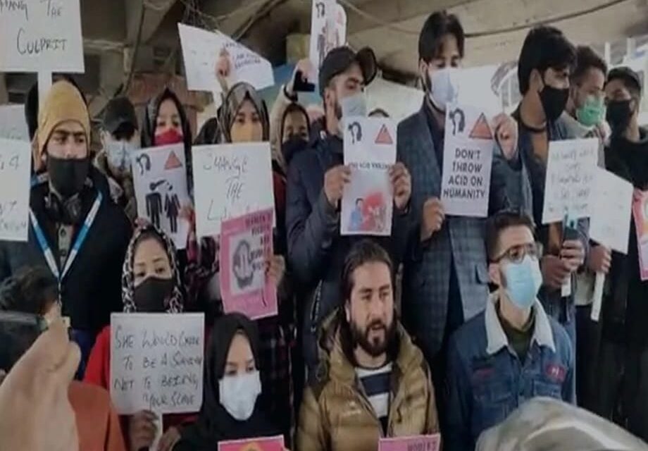 J-K: People stage protest in Srinagar demanding justice for acid-attack victim