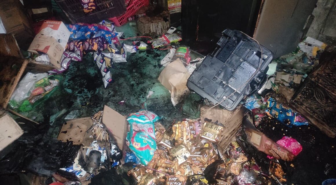 Fire breaks out in a grocery shop at Ganderbal