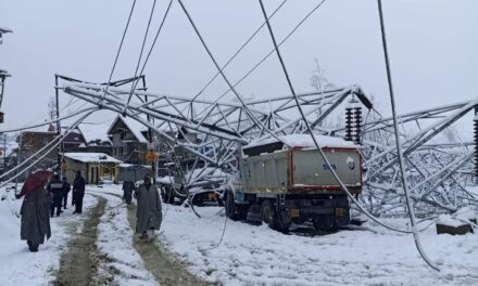 2 Vehicles Damaged As PDD Transmission Tower Collapses Due to Snowfall in Balhama Srinagar