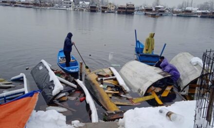 Snowfall: Shikaras submerged at Dal Lake