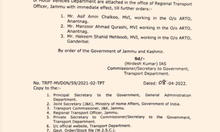 3 Motor Vehicle Inspectors Attached With RTO Jammu