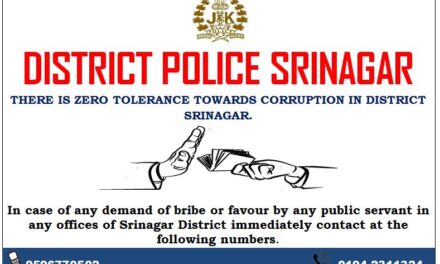 Police requests Citizens of Srinagar to report favour, bribe by any officer or employee in Srinagar