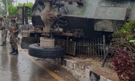Army Casper turns turtle on Srinagar Airport Road, soldier injured