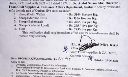 Ahead of Eid-ul-Adha govt fixes rates for sacrificial livestock in Kashmir