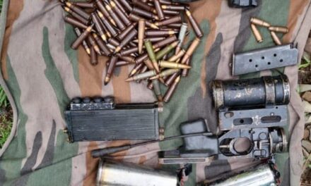 Six sticky bombs among arms cache recovered from a militant hideout in Rajouri