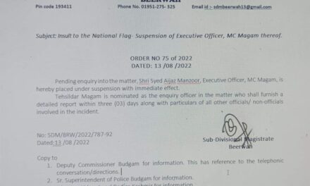 ‘Insult to National Flag’: EO of MC Magam Budgam Suspended Pending Enquiry
