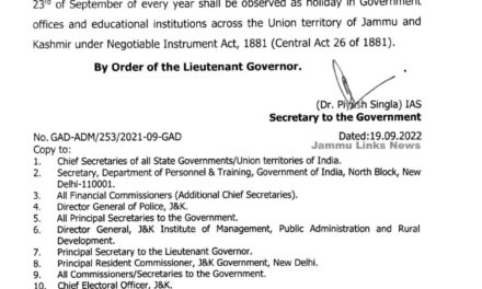 Govt Formally announces holiday on Maharaja Hari Singh’s birthday in J&K on September 23