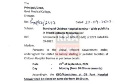 Children Hospital Bemina to be made functional from Sept 26