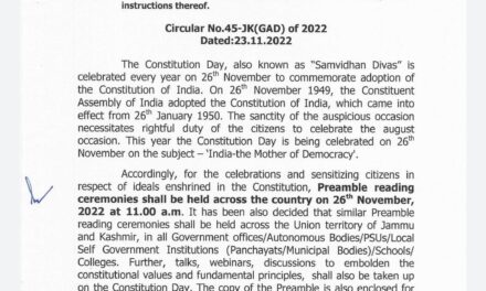 Govt orders celebrating Constitution Day on Nov 26 in J&K