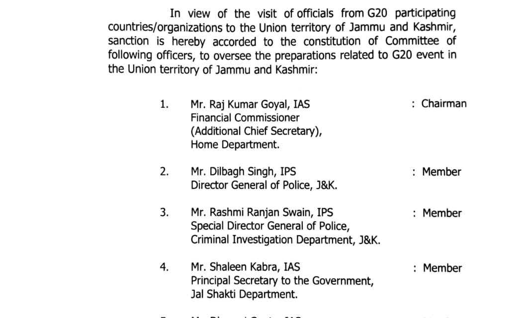Govt Forms High-Level Committee To Oversee Preparations Regarding G20 Event In J&K
