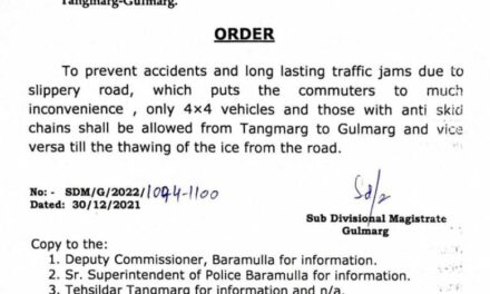 Only 4×4, vehicles with anti-skid chains to be allowed to move towards Gulmarg