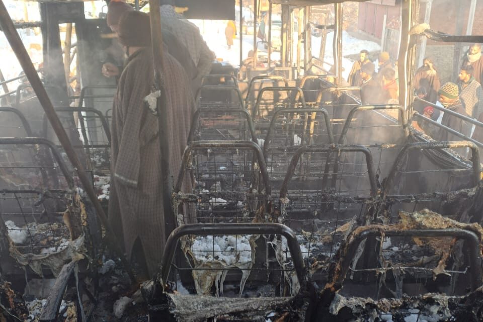 Passenger bus gutted in a fire incident in Central Kashmir’s Budgam