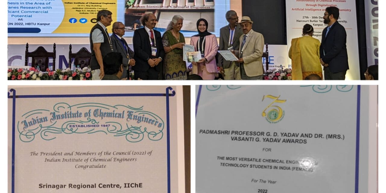 NIT Srinagar gets regional Center of IIChE;Bushra Makdoomi bags most versatile Chemical Engineering student 2022 award