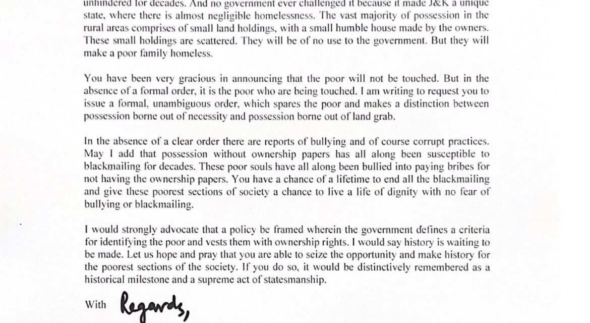 Amid ongoing eviction drive, Sajad Lone writes to LG Sinha