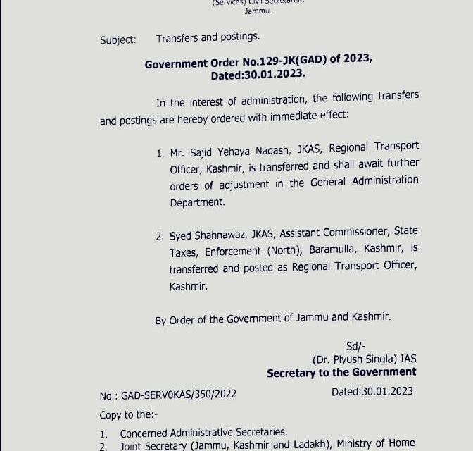 Syed Shahnawaz Is New RTO Kashmir