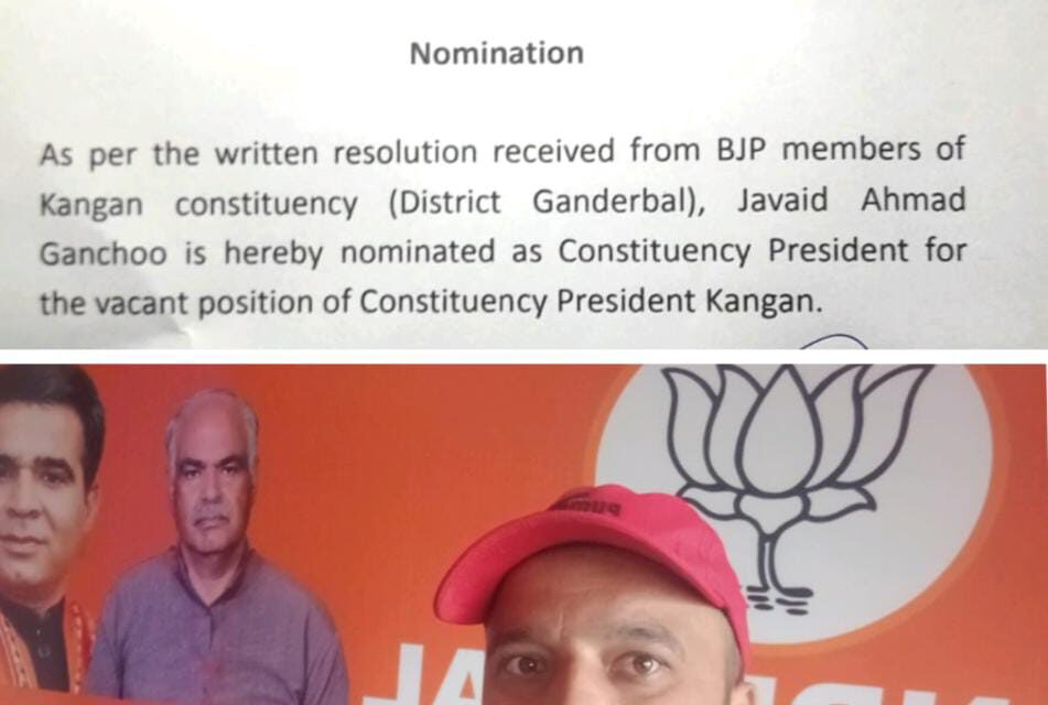 BJP District President Ganderbal nominated constituency president for Kangan