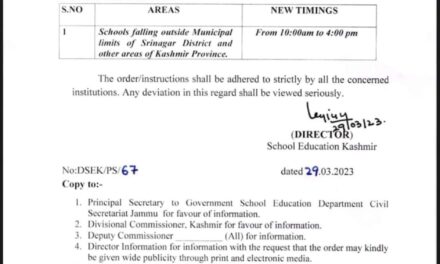 Govt changes school timing for Kashmir division
