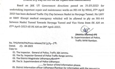 Srinagar-Jammu highway to remain closed on April 7 as traffic dry day