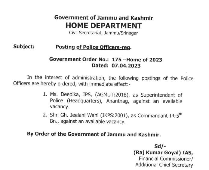 Govt orders posting of 2 police officers