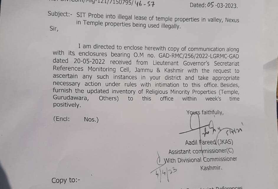 SIT to probe illegal sale of temple properties in Kashmir