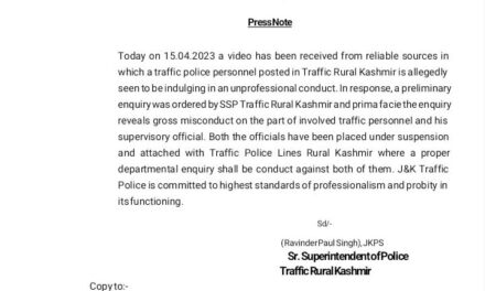 Two traffic officials suspended for alleged unprofessional conduct in Kashmir