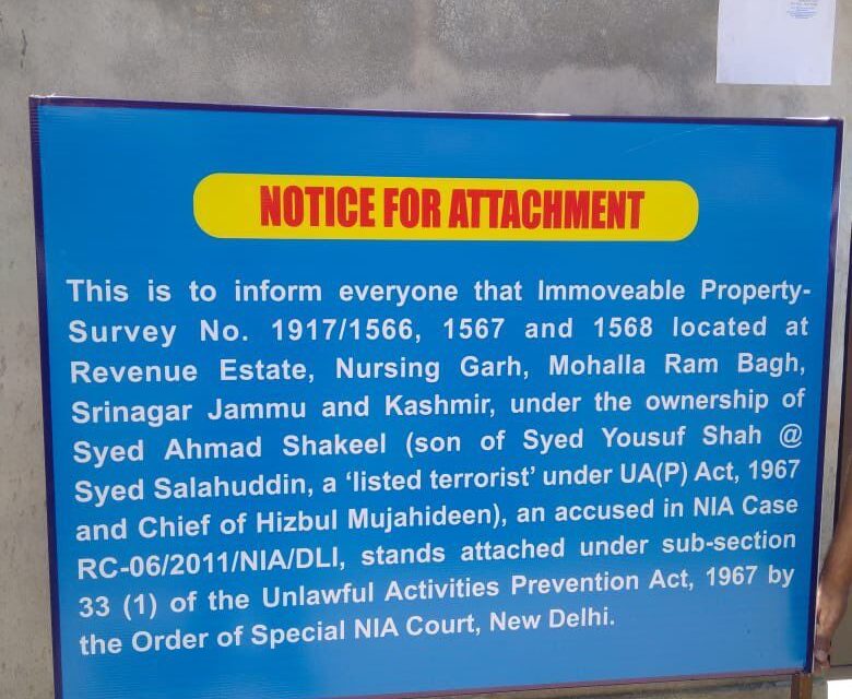 Property of Hizb chief Syed Salahuddin’s son attached in Srinagar