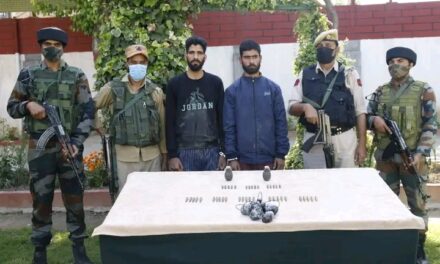 Police arrests 02 militant associates in Sopore;Arms, ammunition & IED recovered