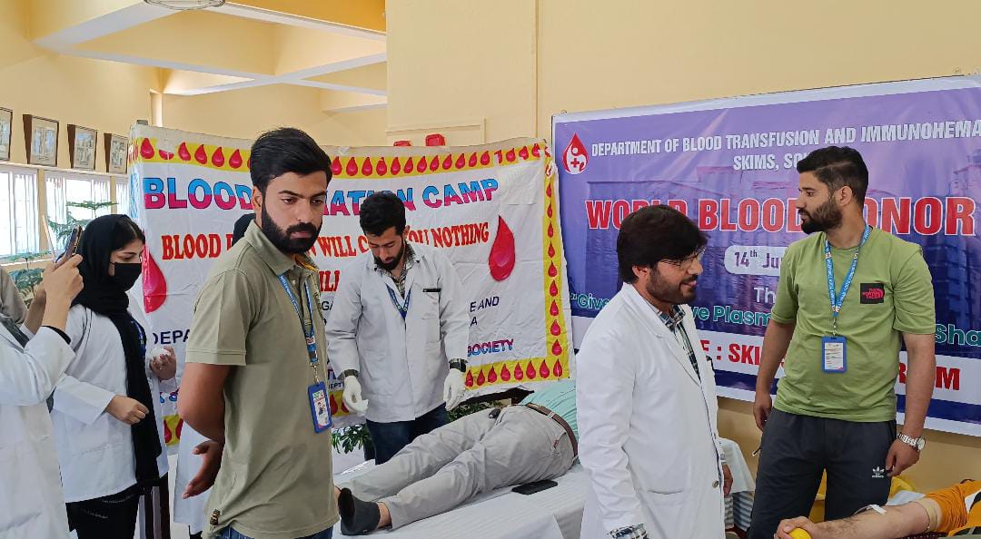 World Blood Donor Day:Department of BTI SKIMS in collaboration with Al-Iman youth foundation organised blood donation camp