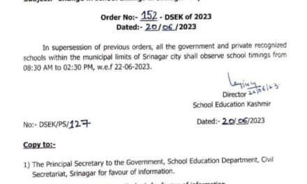 New timing announced for school within Srinagar municipality limits