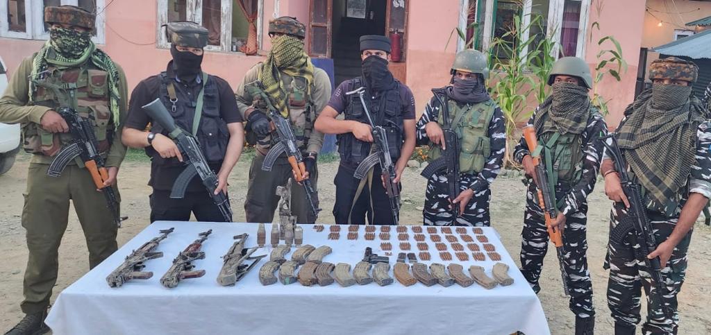 Hideout Busted in Handwara, arms and ammunition recovered