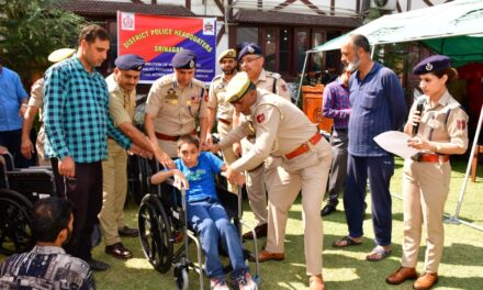 Srinagar Police, under the aegis of Civic Action Programme (CAP), distributed wheelchairs among specially-abled persons at DPL Srinagar