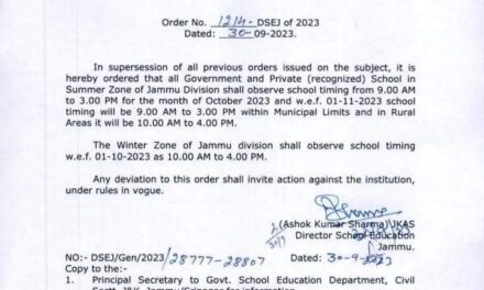 DSEK orders change in school timing in Srinagar city from Oct 1