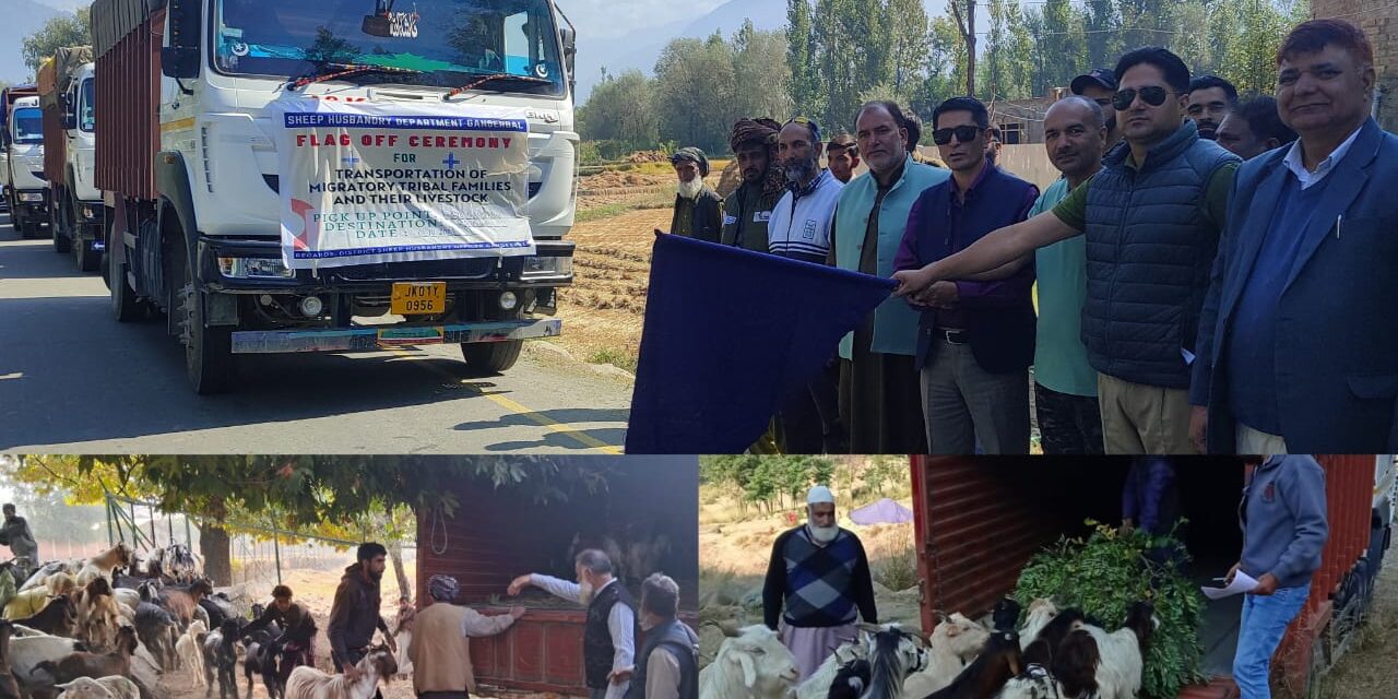 Transportation of migratory tribal families commences in Ganderbal;ADDC flags off fleet of trucks for transportation of pastoral tribal families